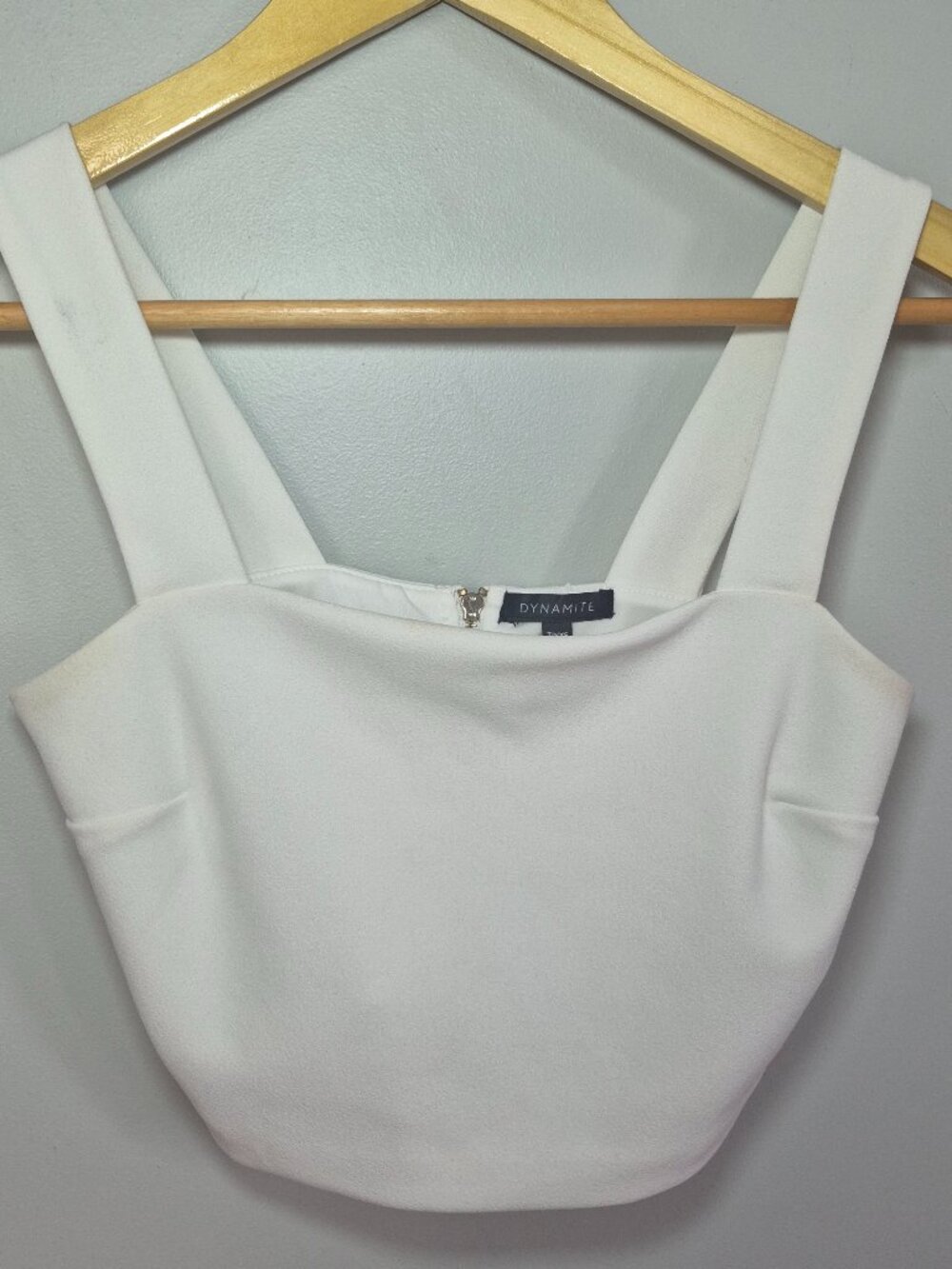 Dynamite Women’s XS White Crop Top Wide Strap Zip Back Bustier Style